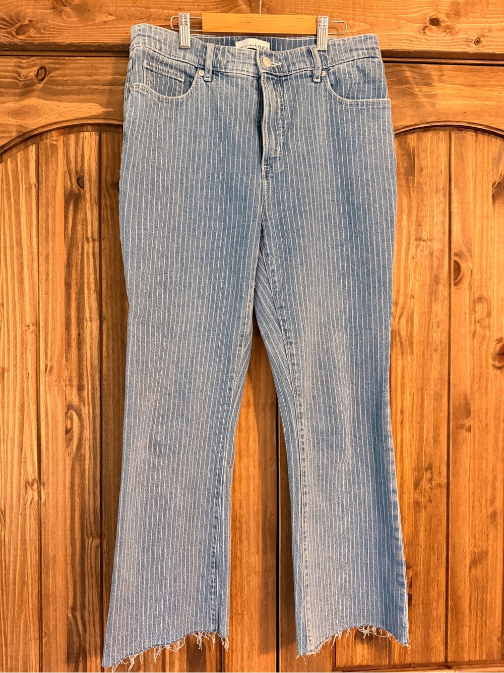 LOFT Light Blue Pinstriped Kick Crop Jeans